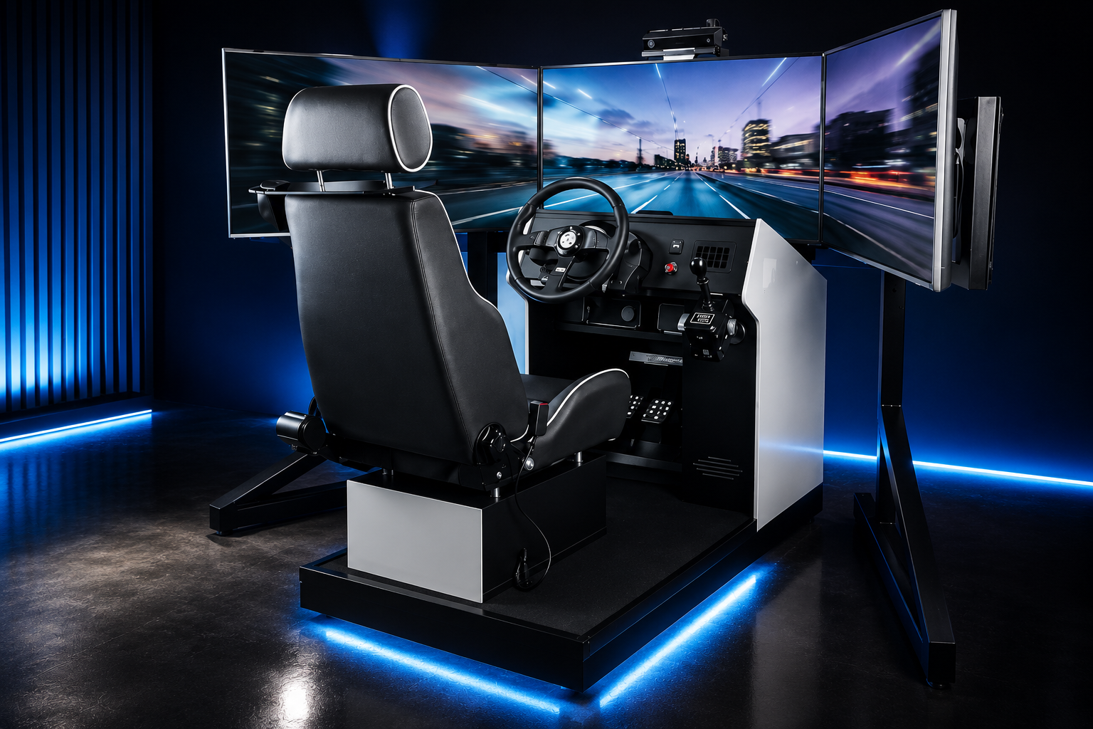 Foerst Fahrsimulator mit drei Bildschirmen in der Road Academy Bammental